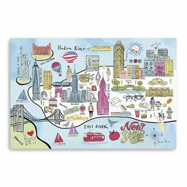Palacedesigns 36 in. Fun Illustrated NYC Map Canvas Wall Art, Blue PA3677246